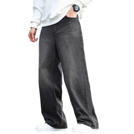 DFGIGT Men's Y2k Hip Hop Baggy Jeans Distressed Wide Leg Denim Pants Casual Loose Fit Trousers Streetwear Straight Leg Relaxed Fit 2000s Extreme Motion Skater Skateboard Street,B10 Black,XX-Large