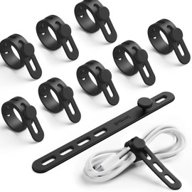 Lamicall Organizador de Cables 10 Piezas - Reutilizable Lavable Silicona Sujeta Cables, Cable Management, Cinchos con Hebilla de Bloqueo, Elástica Zip Ties, Bridas para Cables para Viaje, Casa