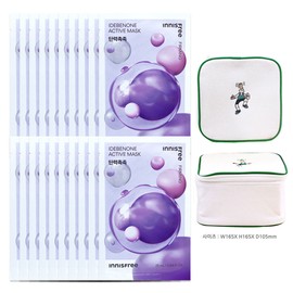 Innisfree Active Mask Idebenone (Elasticity and Moisture) 20 sheets + Play Green Cosmetic Pouch (Green) / 이니스프리 액티브 마스크 이데베논 (탄력촉촉) 20매+플레이그린 화장품 파우치 (그린)