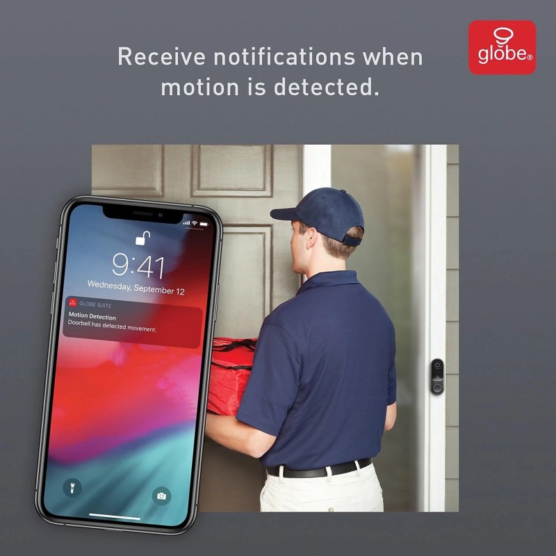 Globe Electric Wi-Fi Smart Video Doorbell, Hardwired, No Hub Required,