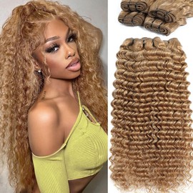 msVenus #27 Blonde Deep Wave Human Hair Bundles 24 26 28 Inch Honey Blonde Human Hair 3 Bundles 12A Deep Wave Bundles for Black Women Honey Colored Wet and Wavy Hair Extensions