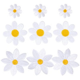 YANGWRshop 9 Pcs Flower Iron on Patches, White Daisy Embroidered Applique Patch, Sew On Flower Sewing Patches, Cute Applique Patch for Bags, Clothes, Jackets, Jeans (3 Styles)