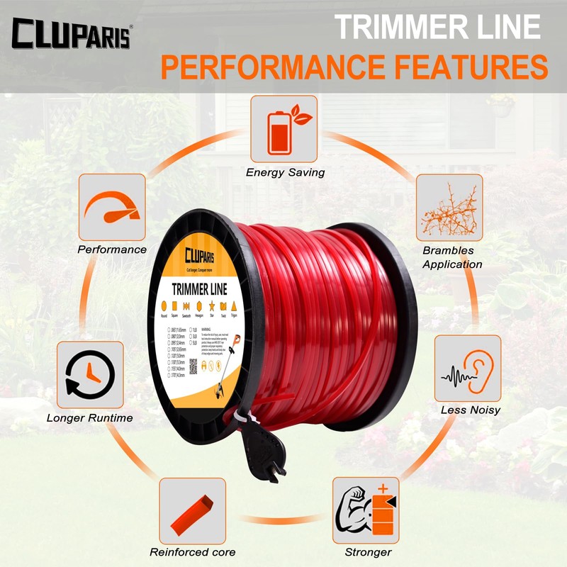 Cluparis 3-Pound Heavy Duty Square Trimmer Line .155-inch-by-292-ft Commercial String