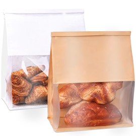 100 Pack Kraft Paper Bread Bags for Homemade Bread, Large Sourdough Bakery Bags with Clear Window, Loaf Bag with Tin Tie Tab Lock for Cookies, Cakes, Snacks, and Sandwiches,11” × 4.3” × 8.7”