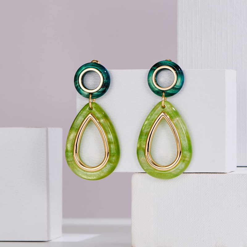 COORWEEL Green Acrylic Drop Earrings for Women Green Waterdrop Dangle