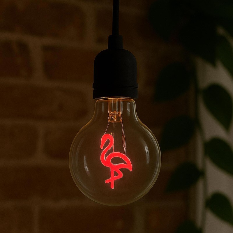 Festive Living LED Flamingo Decorative Filament Light Bulb, G80 Globe,
