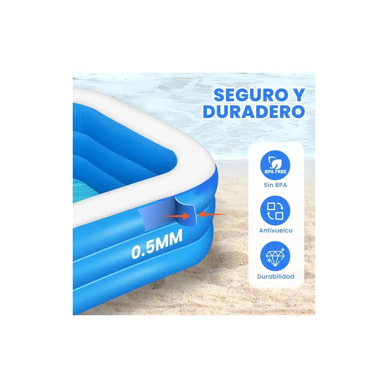 Alberca Inflables Grandes 260cm Piscinas Rectangulares Azul