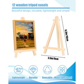 Painting Easel, 12 Pack Wooden Table Top Easels Wooden Easel for Painting, Portable Canvas Photo Picture Sign Holder (Orignal, 3.5 "L x 6.3 "H)