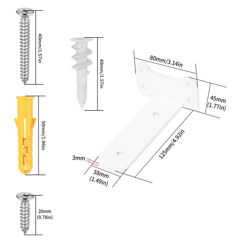 Pack of 4 Shelf Brackets, White, 125 mm Shelf Wall