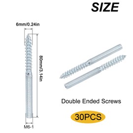 Pack of 30 Hanger Bolts Double Threaded Screws M6 x 80 Hanger Bolts Galvanised for Installation of TV Stands Pipe Frames Boiler Frames and Wire Holders