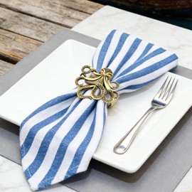 Davifina Gold Octopus Napkin Rings Set of 6 Coastal Beach Napkin Ring for Beachy Wedding Pool Party,Sea Fish Napkin Holders for Baby Shower Brithday Holiday Gatherings Dinner Table Decor