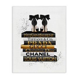 Stupell Industries Black Heels White Gold Bookstack Glam Fashion Design, Designed by Amanda Greenwood Wall Art, 24x30, Gallery Wrapped Canvas