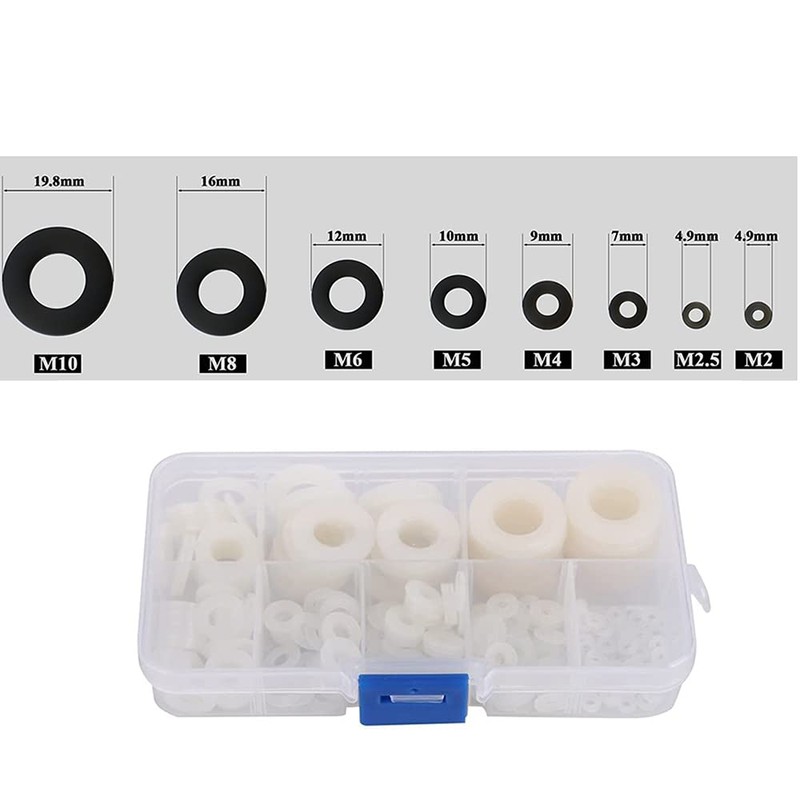 Yakamoz Nylon Washers, 520Pcs White Nylon Flat Washers Assortment Kit