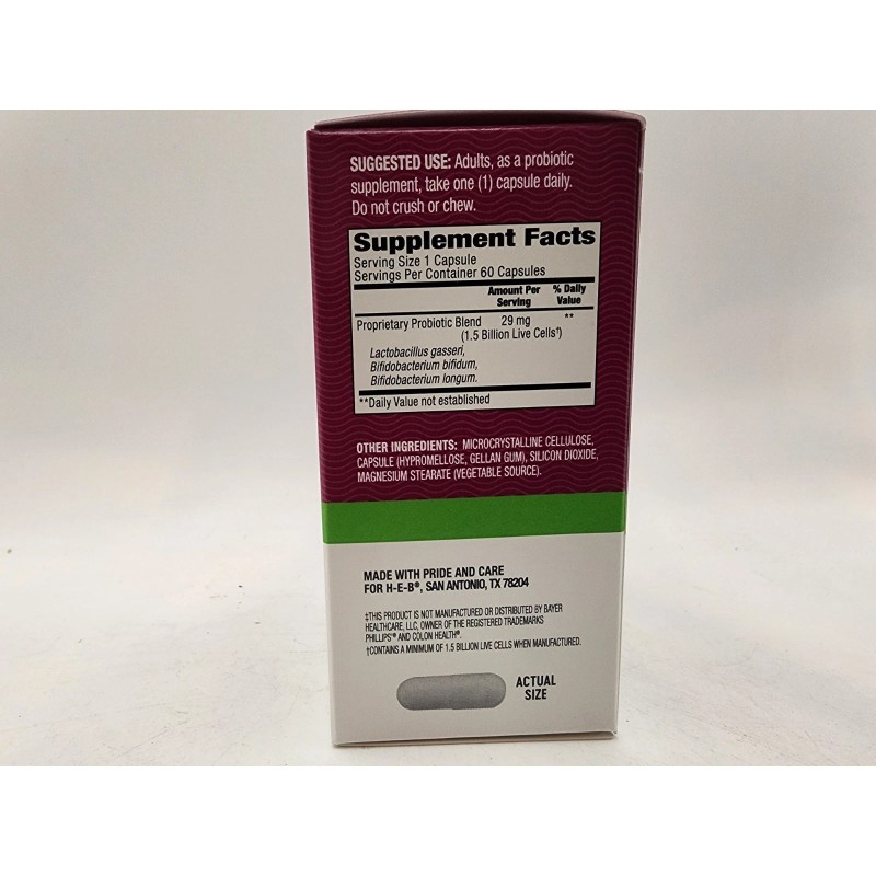 HEB H-E-B Colon Support Daily Probiotic Supplement 60 Vegetarian Capsules