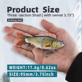 ODS Multi Jointed Animated Fishing Lure Slow Sinking Hard Bait Freshwater Saltwater Tackle Kit (3pcs-01)