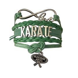 Sportybella Karate Charm Bracelet - Green Infinity Karate Adjustable Wristband with Martial Arts Charm