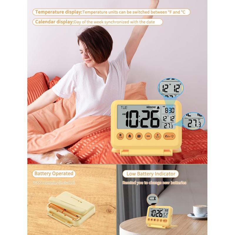 MeesMeek Digital Travel Alarm Clock - 3.54 inch LCD Display,