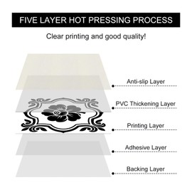 HOMETITUTE 10PCS 12x12 Inch Black and White Floral Pattern Floor Tiles Peel and Stick Removable Self Adhesive DIY Vinyl Flooring Stickers for Kitchen Bathroom Living Room Entryway Home Decor