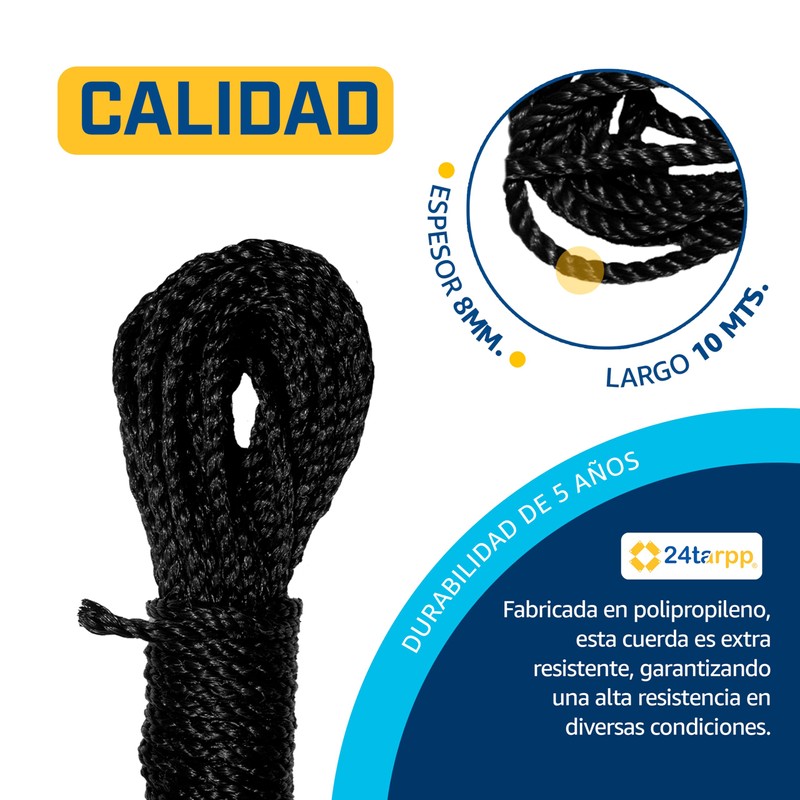 24tarpp Cuerda 8MM 10 MTS SOGA DE Uso RUDO Lazo