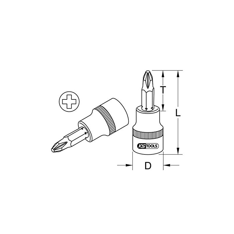 KS Tools 918.1469 1/4 Inch Chrome Plus Bit Socket, PH2
