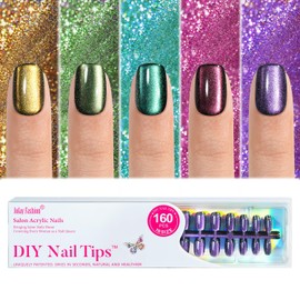 Press on Nails Short Square - Cat Eye Press on Nails Jofay Fashion, 5 Styles Soft Gel Nails False Nail, Stick On Nails in 32 Sizes -160PCS Soft Gel Fake Nails Kit