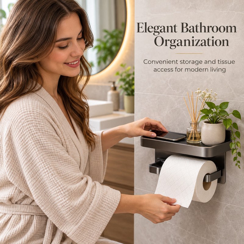 Self-Adhesive Toilet Paper Holder – No-Drill Aluminum Wall-Mounted Tissue Roll