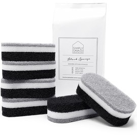 SIMPLYCASA Kitchen Dish Cleaning Sponges - Pack of 6 | Non-Scratch & Fast-Drying | Reusable Scrubbers for Kitchen & Household Use | Stylish Black & White Design