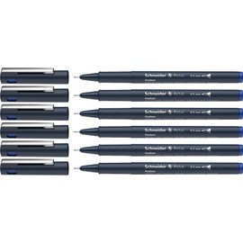 Schneider Pictus Fineliner (Line Width 0.5 mm, Indelible Pigment Liner, Metal-Encased Tip, 85% Recycled Plastic Casing) Pack of 6, Blue