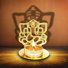 Craftsman Lord Ganesha Diwali Shadow Diya Deepawali Traditional Decorative Diya in God Ganesha Shape for Home/Office. Religious Tea Light Candle Holder Stand. God Statue Ridhi Sidhi Indian Gift Items