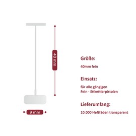 Fine Staple Threads for Labelling Gun, Plastic Threads, Shooting Gun Made of Transparent Plastic (10,000 Pieces, Fine Transparent, 40 mm)
