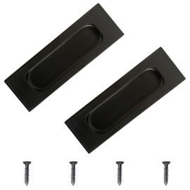 MOROBOR Cabinet Pull, 2Pcs Black Stainless Steel Rectangular Side Hole Flush Embedded Sliding Door Handle for Drawer Cupboard Wardrob
