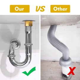 JEAPHA Stainless 2 Pack Steel P-Trap - 1 1/4 Inch Bathroom Basin Sink Waste Trap with Reducing Washer, Chrome Finish, Silver