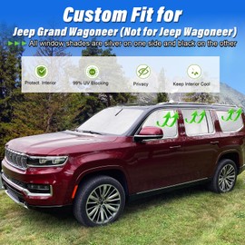 KMF 8pcs Thicken Sun Shades for Jeep Grand Wagoneer 2022-2025 2026 Accessories,Full Car Window Covers for Windshield Side Rear, UV Block and Blackout Privacy for Camping Outdoor