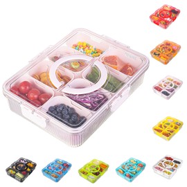 FEIOOD Patent Design Ribbed Snackle Box Container Divided Serving Tray with Lid and Handle -Charcuterie Container Portable Storage Organizer for Candy, Fruit, Beach, Picnics（1 pcs, Pink