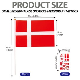 10pcs Small Denmark Flags on Sticks & 2pcs Temporary Tattoos for Oly Euro Football 2024 Party,Mini Denmark Flags on Sticks Hand Held Flags for Sports Events Celebration German Party Decorations