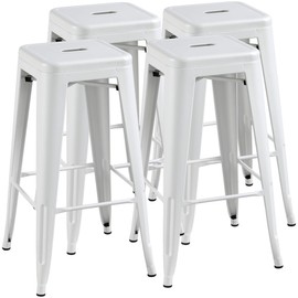 Topeakmart 30 inches Metal Bar Stools High Backless Barstool Stackable Bar Height Stools Chairs, White, Set of 4