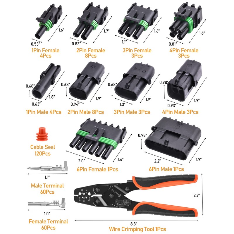 VIGRUE 1/2/3/4/6 Pin Waterproof Automotive Electrical Connectors with Ratcheting Wire