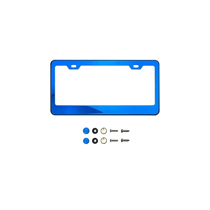 Blue Chrome Mirror License Plate Frame T304 Stainless Steel +