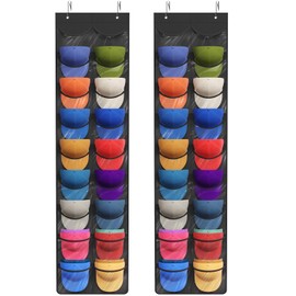 Lifewit Over The Door Hat Organizer for Baseball Caps, 18 Clear Deep Pockets Hat Rack Stand with 2 Hooks, Hanging Hat Storage, Cap Holder Hat Hanger for Protection and Display, 2 Pack
