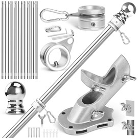 Anovo Flag Pole Kit- Upgraded Holder, Stainless Steel 7 FT Flag Poles with1 Inch Metal 360° Rotating Flag Pole Rings Two-Position Flag Pole Bracket Mounting for Outside House Porch(7 FT - Sliver)
