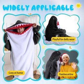 ZLHETWT Shark Blanket, Shark Blanket Hoodie, Shark Onesie Blanket, Comfortable Shark Blanket, Comfortable Shark Sleeping Bag Wearable Cute Shark Blanket for Adults Kids Home Camping (Dark Gray-190cm)