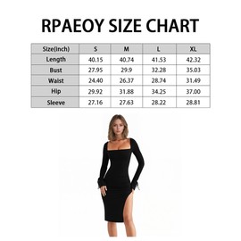RPAEOY Dresses Women's Square Neck Long Sleeve Dress Sexy Bodycon Cocktail Backless Tight Party Dress with Slit Midi Dress Elegant High Waist Festive Party (Black, M)