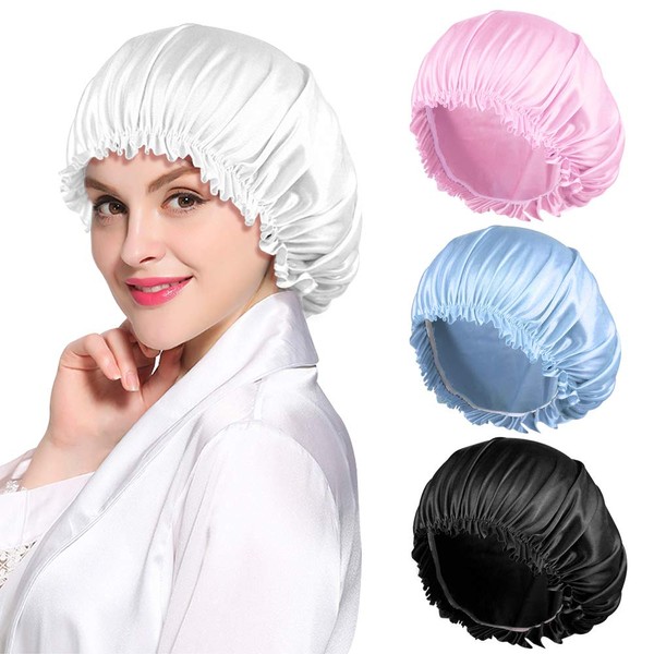 4PCS Bonnet Satin Bonnet Silk Bonnet for Sleeping, Bonnets for Black Women Hair Bonnet for Sleeping, Silk Sleep Cap Bonnet for Curly Hair, C