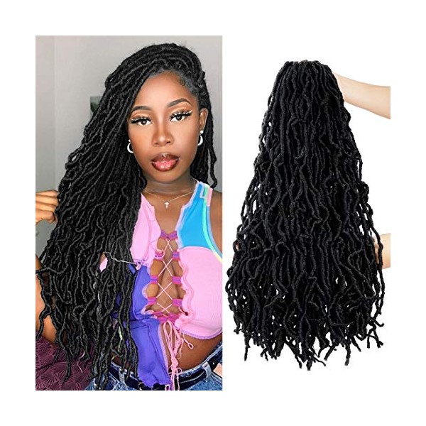 Beyond Beauty 6 Packs/Lot Nu Faux Locs Crochet Hair 24 Inches Pre-looped Goddess Locs Crochet Hair Soft Dreadlocks Synthetic Hair Extensions 18strands/Pack(#1B)