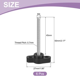 QUARKZMAN Pack of 6 T-wing Screws with Handles Thumb Screws, M4 x 45 mm Male Screw Knob 304 Stainless Steel Thumb Screw Handle 27 mm Diameter, Black