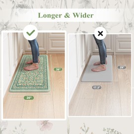 KIMODE Kitchen Mats Cushioned Anti Fatigue 20"x39", Green Floral Kitchen Mats for Floor, Padded Kitchen Floor Mats Non Slip, Standing Mat for Laundry Office Sink Desk