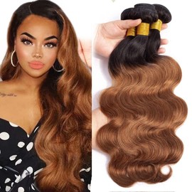 Ombre 1B30 Body Wave Bundles Black To Brown Human Hair Bundles Grade 8A Brazilian Remy Hair Weaves Extensions For Women 26 28 30 Inch