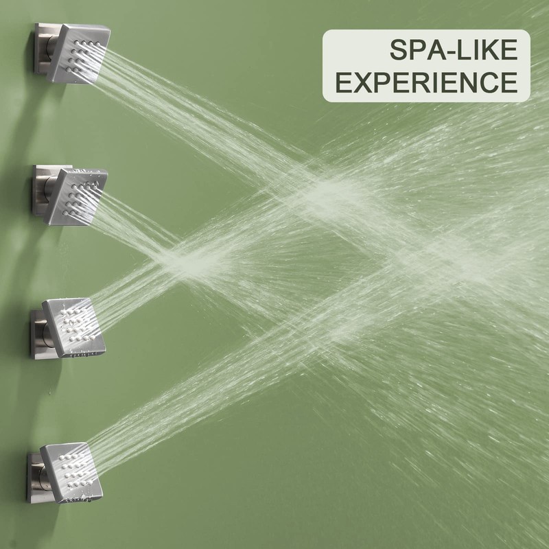 Bostingner Shower Body Spray Jets, Brushed Nickel Brass Square Shower