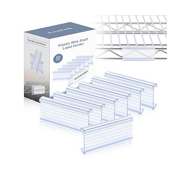 Lenink 30Pcs Wire Shelf Label Holders,Plastic Wire Rack Label Holder,Compatible with Metro 1-1/4in Shelves,Label Area 3in Lx1.25in H (Label Paper Insert Not Included)