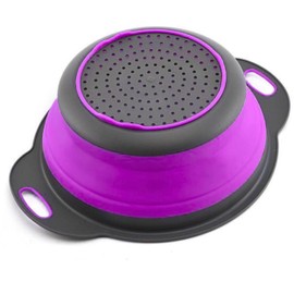 Black and Purple Food Strainer for Kitchen - Small Silicone Colander with Handle for Camping Multifunctional Strainer for Spaghetti and Pasta